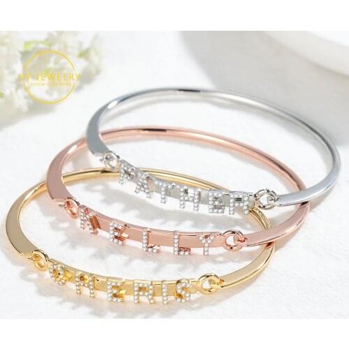 Custom Name Bracelet Iced Out For Women Personalized Crystal Name Bangle Cuff Bangle Adjusted CZ Stones DIY Charm Bracelet Gift