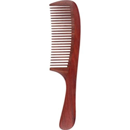 Portable Natural Red Sandalwood Fine Teeth Anti-static Massage Detangling Hair Comb Brush with Handle