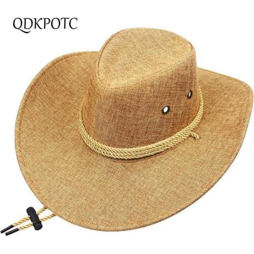 QDKPOTC 2019 Spring Summer New Linen West Cowboy Hats Men Women Outdoor Visor Large eaves Hat Fishing Equestrian Essential Goods