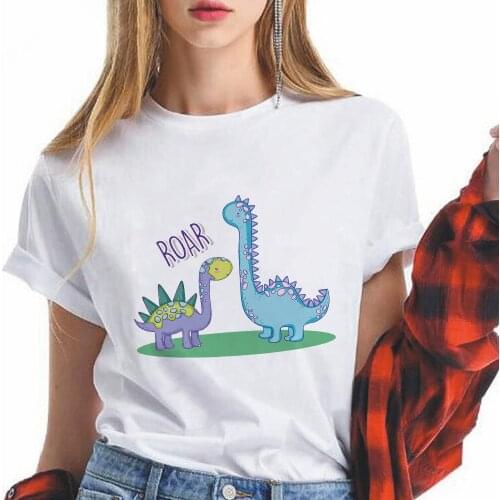 Dinosaur Roar Kawaii Funny T Shirts Women Clothes Vintage Harajuku Cartoon O-Neck Short Sleeve Ropa Tumblr Mujer French Vacation