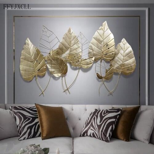 Light luxury golden leaf wall decoration wrought iron 3D three-dimensional living room background pendant home decoration