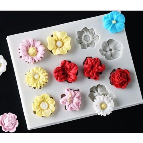 Rose Daisy Flower Liquid Silicone Mold Fondant Cake Decorating Mould Chocolate Candy Pastry Mould Manual Soap Mold WMJ-877