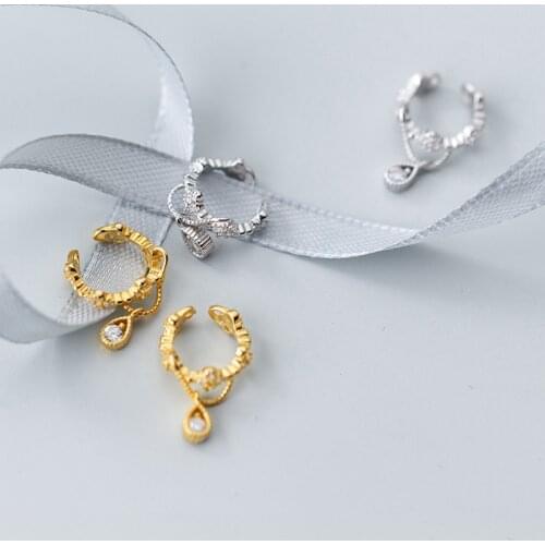 MloveAcc 100% 925 Sterling Silver Water Drop CZ Ear Cuff Clip On Earring for Teen Girl without Piercing Earing Jewelry