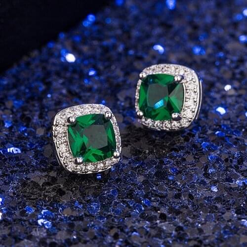 Minimalism Trendy Square Emerald Earrings For Female 925 Sterling Silver Zircon Earrings Gemstones Party Women Jewelry Wholesale