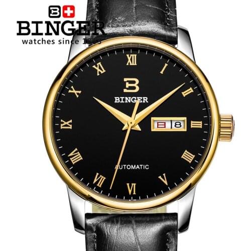 Switzerland mens watch luxury brand Wristwatches BINGER business Automatic self-wind leather strap Water Resistance BG-0397-4