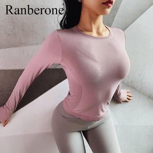 Sports Top Womens Slim Yoga Clothes Quick Drying T-Shirts Running Fitness Top Breathable Long Sleeves High Elastic Sportswear