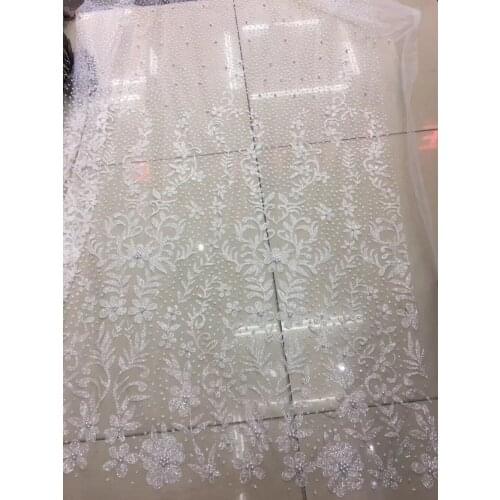 African glued glitter tulle lace fabric ZH-1057 with beads Modern design for fashion dress