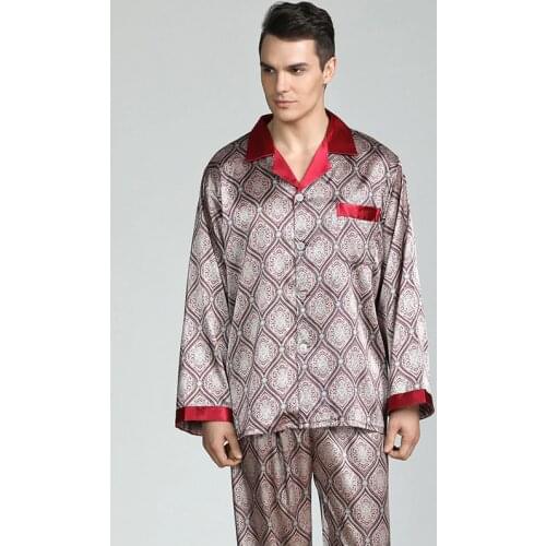 Spring Mens Printed Silk Pajamas Long Sleeve Sleepwear Plus Size Lounge Set 2 Piece Men Luxury Clothing Satin Lounge Wear Pijama