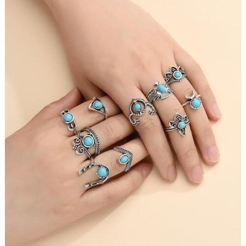 High Quality Exquisite Finger Rings Sets Turquoise Crown Gift Joint Flowers Ring Boheimian Jewelry Toes Fashion Nails P6X7
