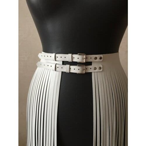 Artificial Leather Handmade Leather Skirt Short Double Belt Skirts Women Faldas Mujer Moda 2020 Clothes High Waist Streetwear