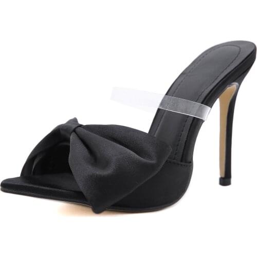 Womens shoes Summer high-heeled sandals, fish mouth high-heeled shoes, silk bow stiletto sandals and slippers