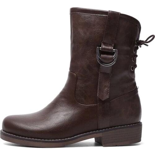 Big Size boots women shoes martin boots for women ladies boots shoes woman winter Round head after belt buckle