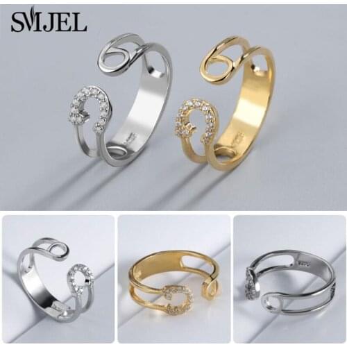 Crystal Geometric Finger Rings For Women Cubic Zircon Pin Shape Ring Wedding Jewelry Female Party Angel Anillo Mujer Bague