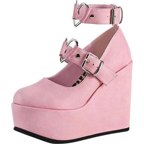 Brand New Ladies Pink Sweet Cute womens Pumps Wedges High Heels Pumps Fashion Platform Lolita Gothic Shoes Woman