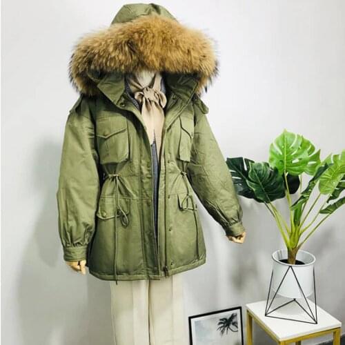 Novel Big Natural Raccoon Fur Down Jacket Women Winter Big Fur Collar Thicken 90% White Duck Down Parka For Women