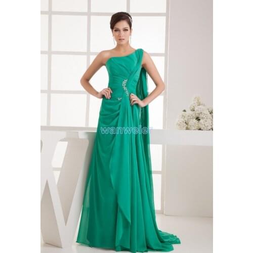 Free shipping 2016 new high quality designer one shoulder beading abaya kaftan bride maid dresses chiffon green evening dresses