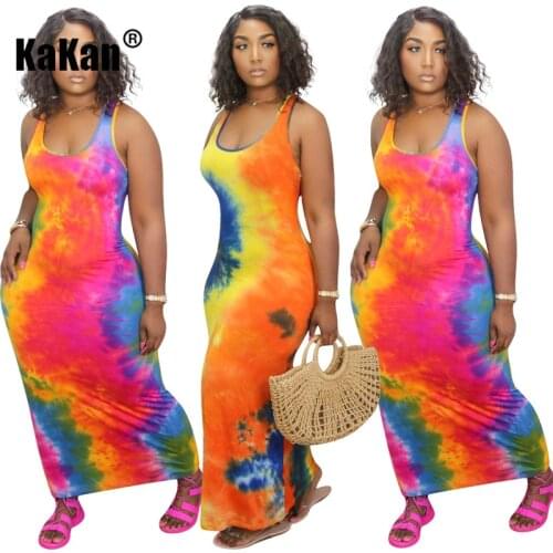 KaKan European and American Womens Fashion Trend Printing Dress Summer New Sleeveless Womens Dress
