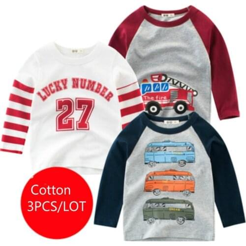 3pcs/lot Kids cotton long sleeve tshirts baby boy clothing sets toddler girl summer clothes boys cartoon funny printed tshirt