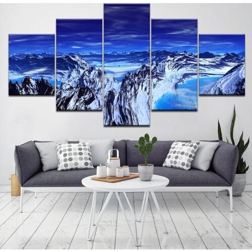 5 Pieces Blue Aurora Borealis Snow Mountain Scenery Canvas Picture Decor Frame HD Prints Wall Modern Home Living Room Decor