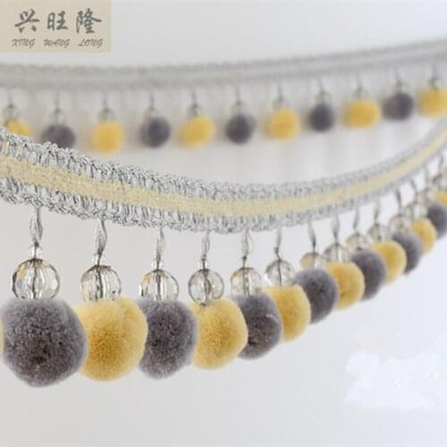 6M/Lot Crystal Beads Pompon Curtain Lace Accessories Tassel Fringes Trim Ribbons DIY Sofa Cloth Sewing Wedding Stage Decor