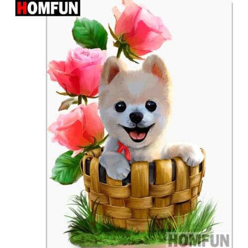HOMFUN Full Square/Round Drill 5D DIY Diamond Painting "Animal dog flower" Embroidery Cross Stitch 3D Home Decor A10315