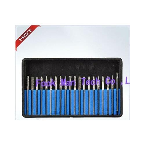 FREE SHIPPING 20pc DIAMOND BURS SET, 1/8 INCH SHANK MEDIUM grider, JEWELERS ROTARY BITS DREMEL, jewelry tools