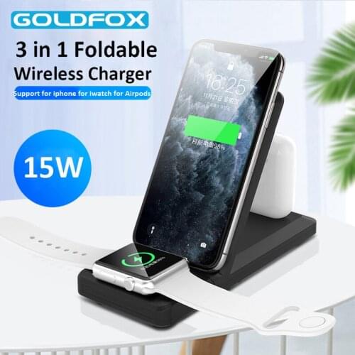Foldable Wireless Charger Qi 15W Fast Wireless Charging Dock Station 3 in 1 For iPhone 11 XS XR X 8 for Apple Watch for Airpods
