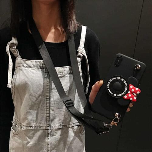 Cute 3D Cartoon Camera Bracket phone Case For Xiaomi redmi 9C 9A 7A NOTE 7 8 Pro 9 9S 8T 10 9T 10S Crossbody Strap Lanyard Cover