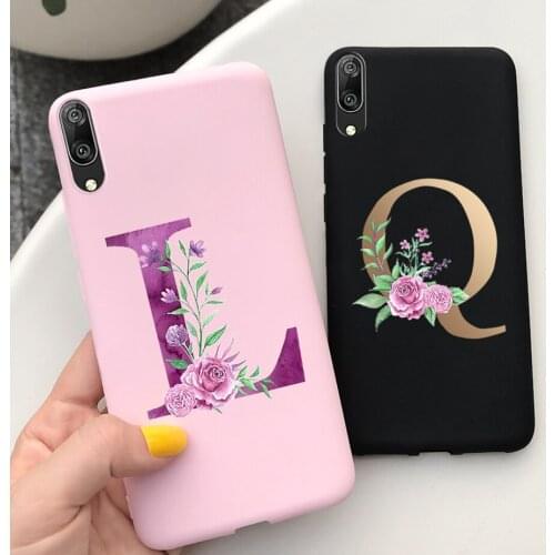 Cute ABC Letters Cover For Huawei Y7 Pro 2019 Case DUB-LX2 Black Pink Coque For Huawei Y 7 Pro 2019 Phone Cases Soft Slim Fundas