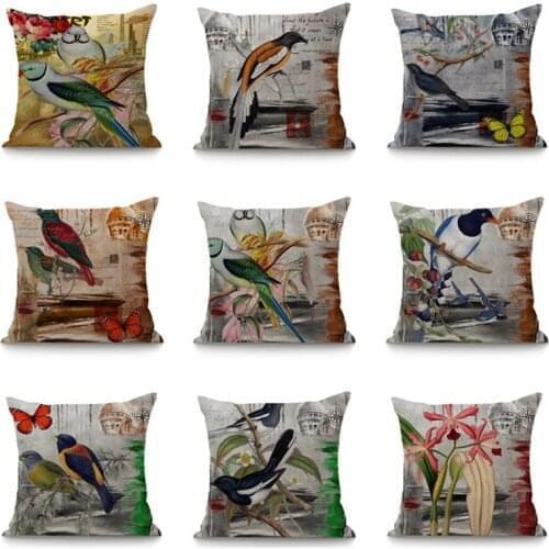 Decorative Cushion Cover Bird Throw Pillowcase 45x45cm Seat Cushion Retro Style Pillow Case Home Decor