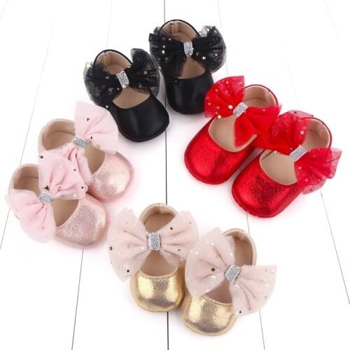 Spring Baby Girls Shoes Flower Lace Bow First Walkers Toddler Infant Sneakers Newborn Autumn Soft Sole Non-Slip PU Leather Shoes
