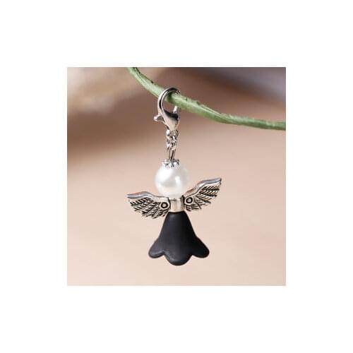 Doreen Box Guardian Angel Wing Clip On Charms For Vintage Bracelets Flower Antique Silver Color Acrylic Beads 38 x 22mm, 10 PCs