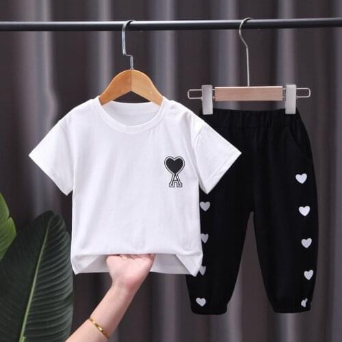New Baby Boys Fashion Cotton Clothing Sets Summer Kids Love Printing Clothes T-Shirt+Shorts 2-piece Leisure Sports Girls Clothes