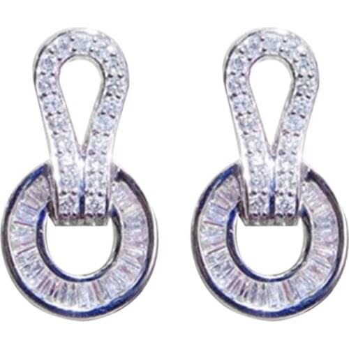 Hot Women Luxury Full Cubic Zirconia Circle Ear Studs Earrings Wedding Party Jewelry Gift