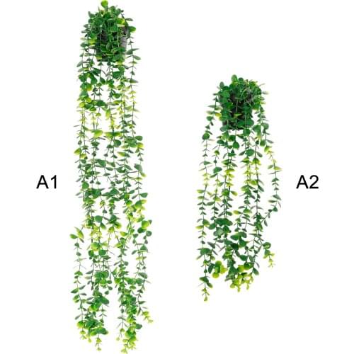 Artificial Faux Greenery Vines Fake Eucalyptus Potted Plants Home Garden Wall Simulation Plastic Decorations Wedding Hanging