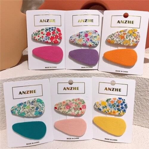 2 pcs New Sweet Girl Princess Fashion Colorful BB Clip Hair Accessories Korean Simple Small Fresh Floral Fabric Hairpin