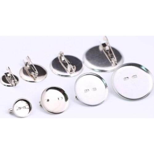 50pcs Metal 15mm 20mm 25mm 30mm Round Brooch Base Cabochon Blanks Trays with Brooch Pins Cameo Cabochon Base Setting