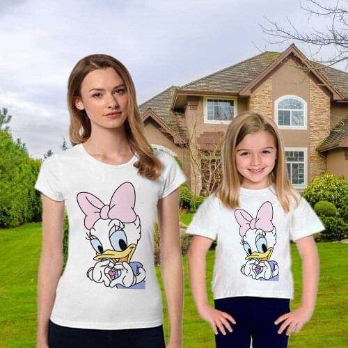 Fashion New Family Matching Clothes Donald Princess Printed Cartoon Mommy And Me Daughter Mother Summer T-shirt Short Sleeve Top