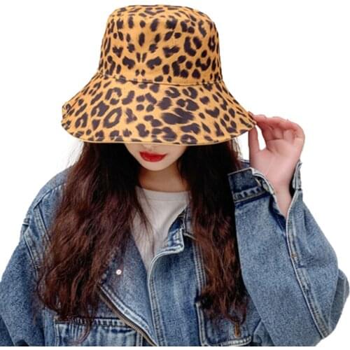 Fashion Leopard Print Bucket Hats Reversible Fisherman Caps Summer Hats For Women Gorras Foldable Bucket Hats Beach Sun Hat