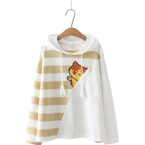 Mori Girl Style Striped Patchwork Sweatshirt Women Loose Long Sleeve Hoodie 2020 Autumn Sweet Style Girl Casual Pullovers