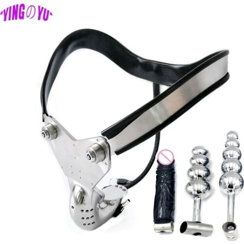 Male Stainless Steel Penis Cage Cockring Lock Chastity Belt Device Anal Beads Dildo Buttplug Adult BDSM Bondage Sex Toys for Men