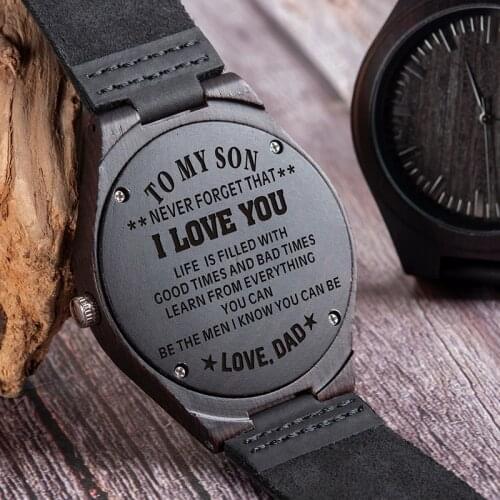 Men Watches Design Logo Engrave on Wood Watch Groomsman Idea Gifts Leather Strap Casual Clock Relogio Masculino D26