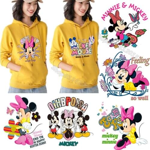 Disney Leopard Ironing Hot Transfer Clothing Sticker Mickey Minnie Mouse Donald Duck Clothes Patches for Bag Hoodie Shirt Gift