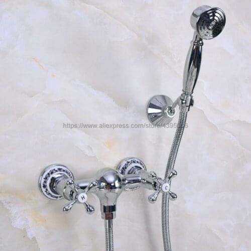 Polished Chrome Bathroom Shower Faucet Bath Faucet Mixer Tap With Hand Shower Head Shower Faucet Set Wall Mounted Bna275