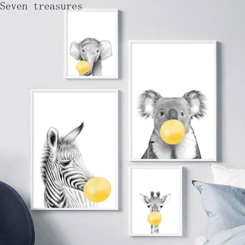 Teal Bubble Elephant Giraffe Child Poster Animal Wall Art Canvas Kid Baby Room Decoration Picture Nursery Print Painting Nordic