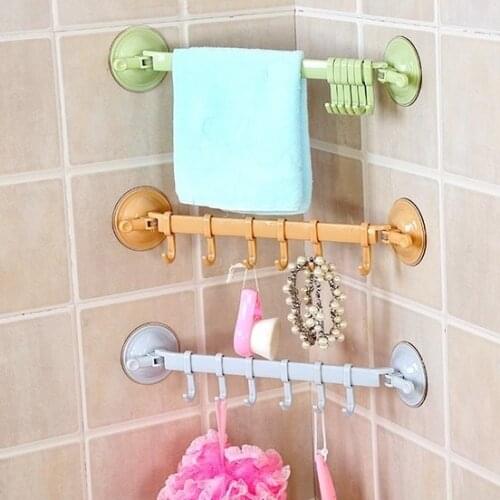 Adjustable 6 Hooks Double Suction Cup Towel Hanger Rack Hanging Shelves Holders Lock Type Sucker Bathroom Hook Organizer Shelf