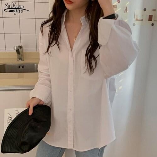 Long Sleeve Casual Plus Size Clothing for Women Korean Loose Office Lady White Shirt Pocket Button Up Lapel Tops Blusas 12729