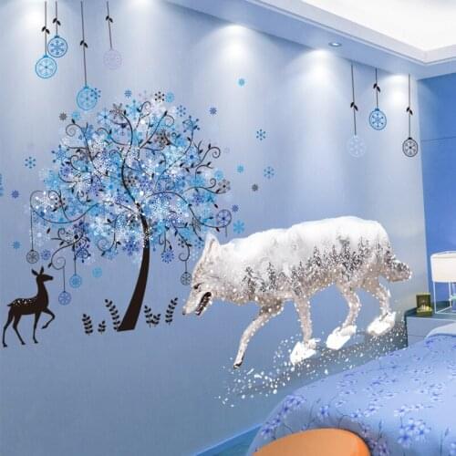[SHIJUEHEZI] Creative Trees Deer Wolf Wall Stickers DIY Animal Mural Decals for Kids Bedroom Baby Room Nursery House Decoration