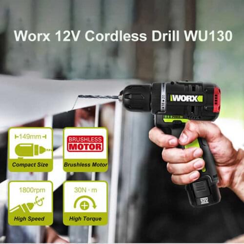 WORX WU130 12V Brushless Motor Drill Cordless Electric Drill Screwdriver 30N.m Power Tools
