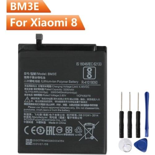 Xiao Mi Original Replacement Phone Battery BM3E For Xiaomi 8 MI8 M8 BM3E Authentic Rechargeable Battery 3400mAh
